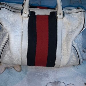 White Leather Gucci Boston Bag